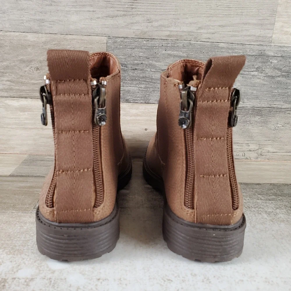 Blowfish Malibu Redsen Kids Chelsea Boots Sz 3 Tan Round Toe Double Back Zippers